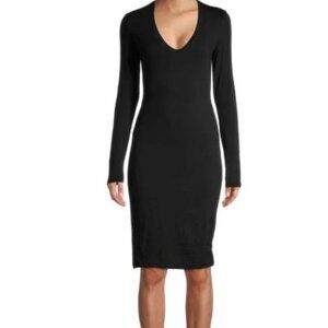 James Perse Scoop Neck Long Slv Black Knit Dress WJEH6655C